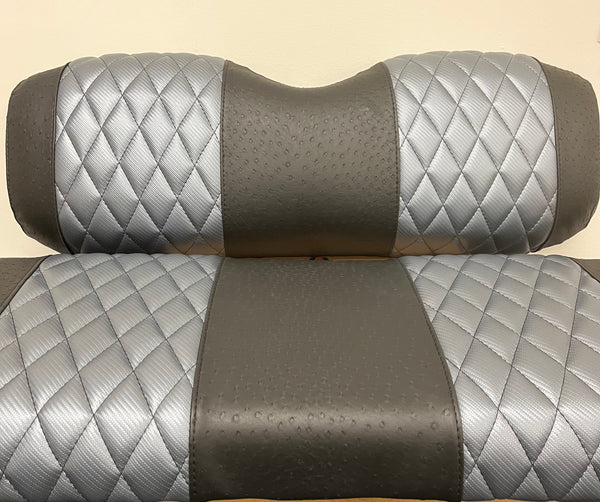 EZ-GO Diamond Stitched Golf Cart Seat Covers | Black Ostrich / Charcoal Carbon Fiber Diamond 1994-2013